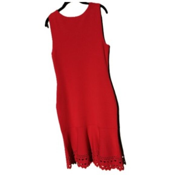 Red Ann Taylor Laser Cut Flounce Sweater Dress Sz Medium - Picture 3 of 8